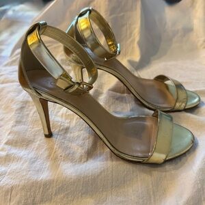 J Crew Gold Ankle Strap Stiletto Heel Sandals